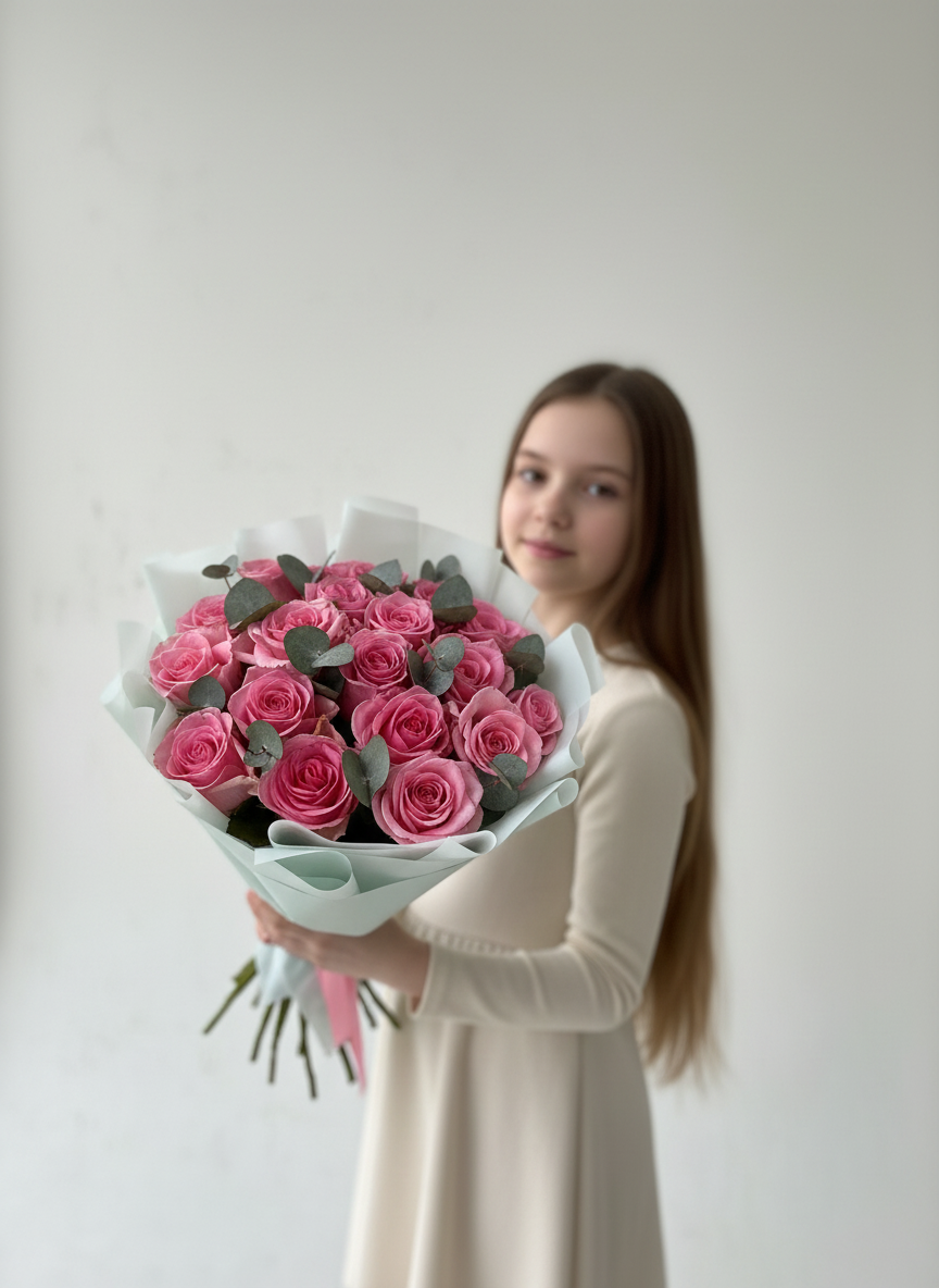 Pink bouquet 19 stems of fresh roses- flowers UAE