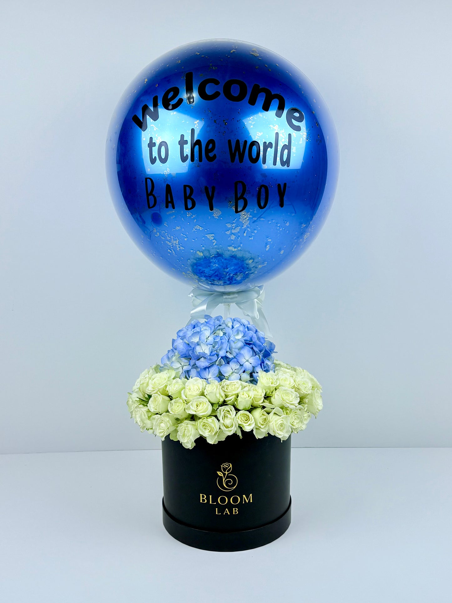 Welcome Baby Boy Balloon & Flower Box