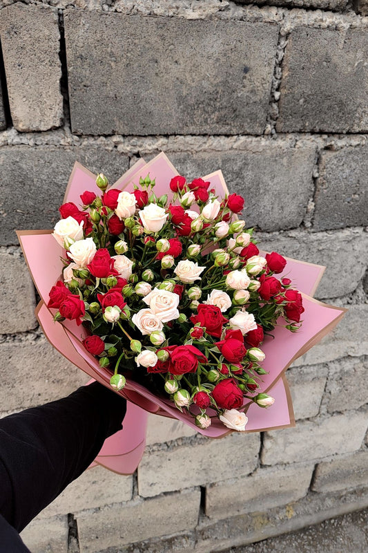 Mix baby roses red and white 20 stems