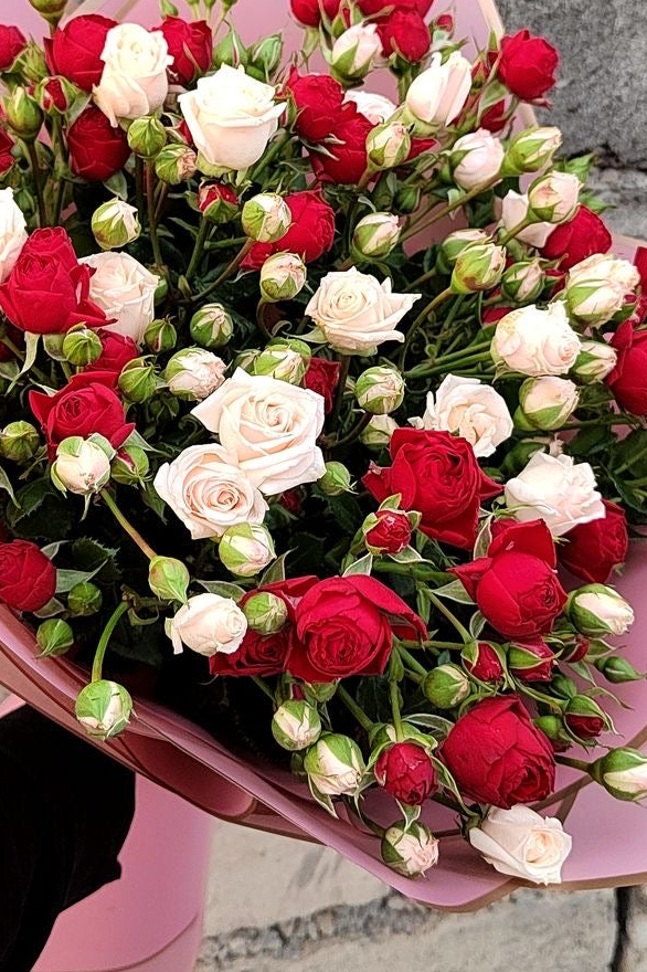Mix baby roses red and white 20 stems