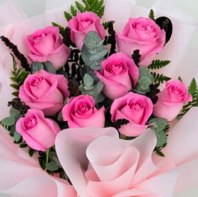 9 stems - pink flower bouquet - Dubai free flower Delivery